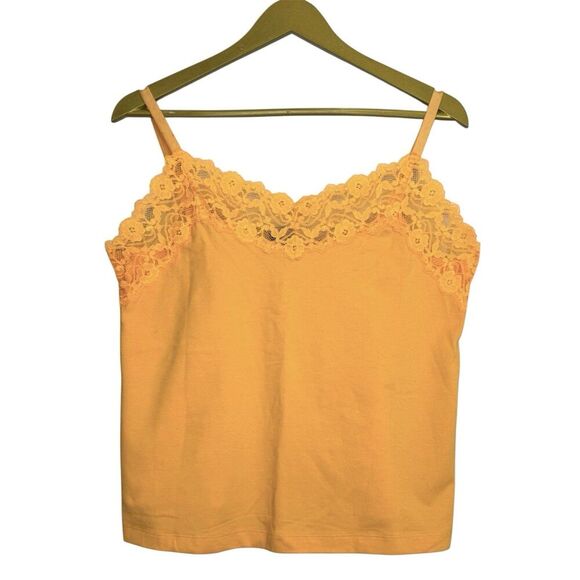 Vintage Avenue Women Y2K Lace Trim Cami Size 14/16 Orange Preppy Ribbed Knit 90S - Picture 1 of 7